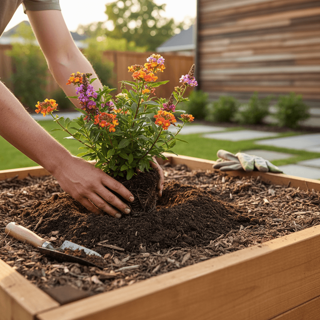 Landscaper preparing a backyard for transformation with professional tools and quality materials